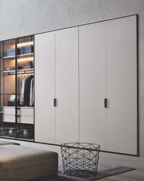 Bedroom with dark upholstered headboard